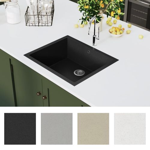 Kuhinjski sudoper s otvorom protiv prolijevanja crni granitni slika 27