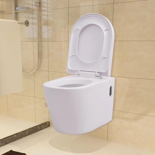 Zidna toaletna školjka s ugradbenim vodokotlićem keramička bijela slika 30