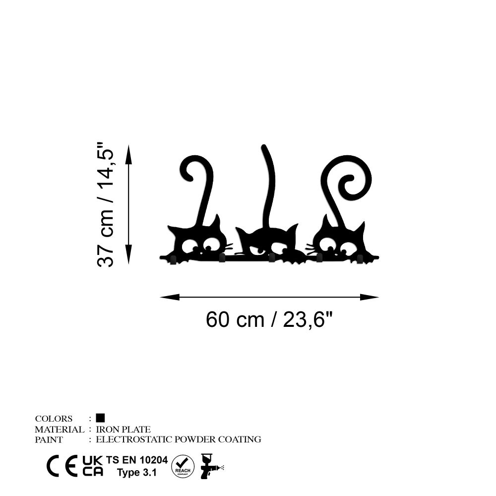 Metal wall hook Hidden Cats, colour: black slika 7