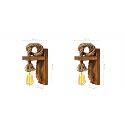 Opviq Zidna lampa HALAT set 2 komada, drvo 3x 10 cm, ručni rad, dimenzija 18 x 30 x 10 cm, duljina konopca 1 m, 1 x E27 40 W, KN15 slika 2