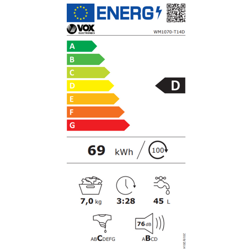 Vox WM1070-T14D Veš mašina, 7 kg, 1000 rpm, Dubina 49.7 cm slika 2