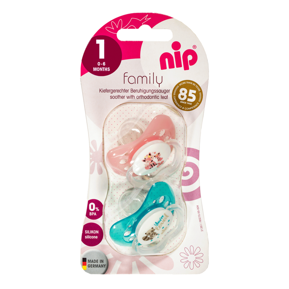 nip® Duda varalica Family 0-6mj (veličina 1) - Silikon, 2kom Mint, Pink slika 3