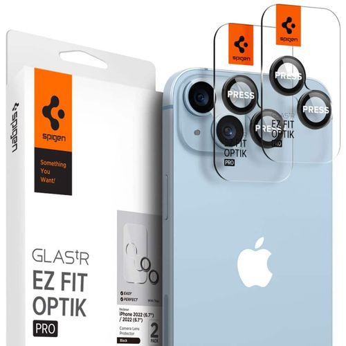 SPIGEN OPTIK.TR ”EZ FIT” ZAŠTITNO KALJENO STAKLO ZA KAMERU 2-KOM ZA IPHONE 14 / 14 PLUS CRNO slika 1