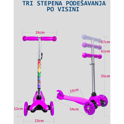 Dečiji Trotinet Sa Svetlećim Točkićima Rozi slika 3