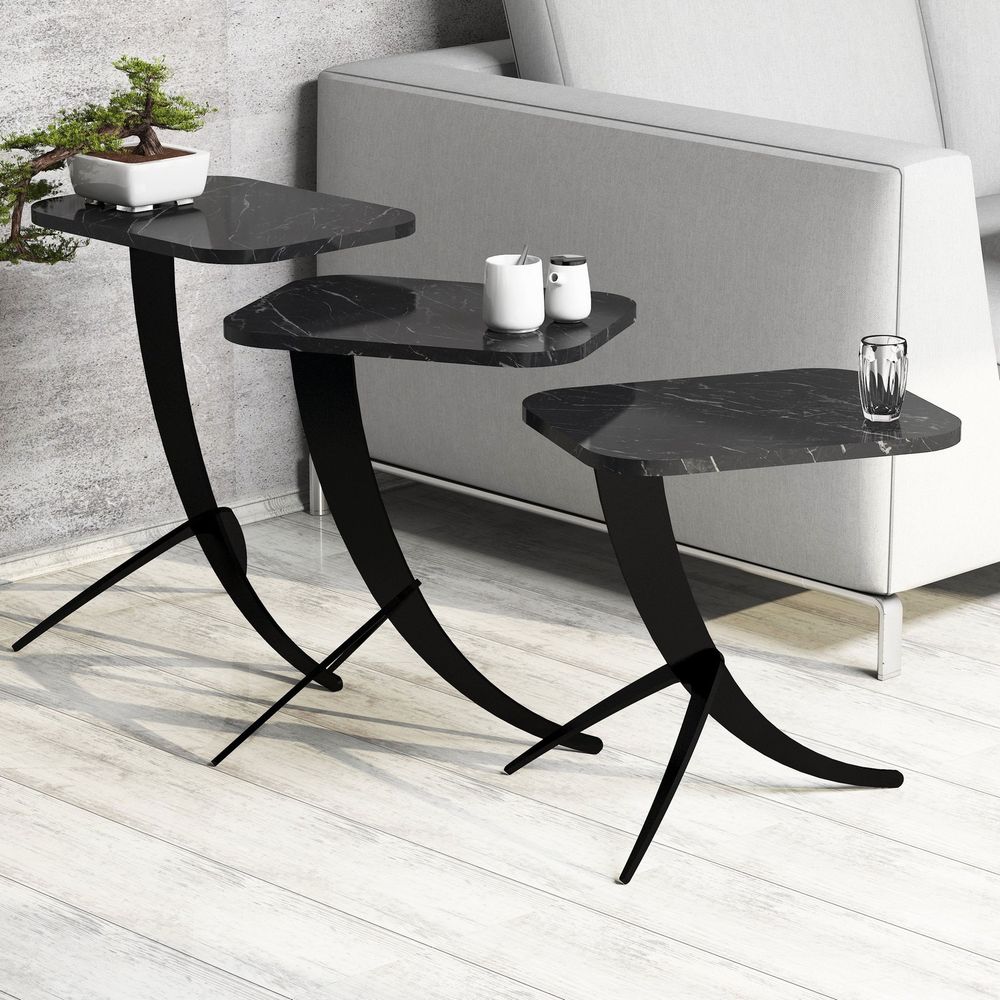 Pion - Crni Mramorni Nesting Sto (3 Komada) slika 2