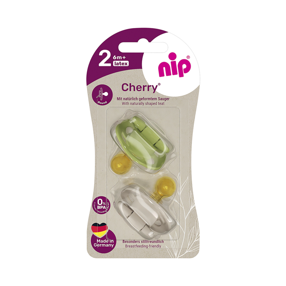 nip® Duda varalica Cherry 6m+ (veličina 2) - Latex, 2kom Zelena/Bež slika 1