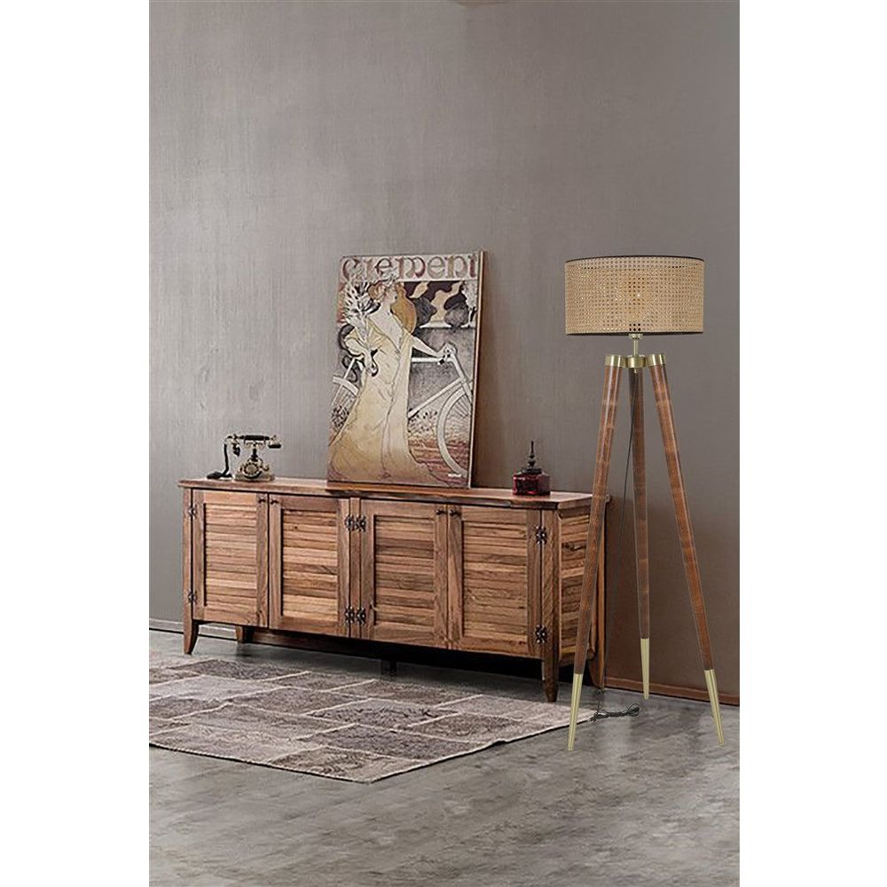Podna Lampa u Bež Boji s Orahovim Finišem - Model 8578-11 slika 1