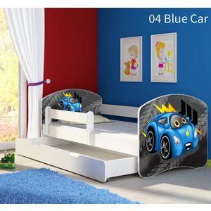 Dječji krevet ACMA s motivom, bočna bijela + ladica 180x80 cm 04-blue-car