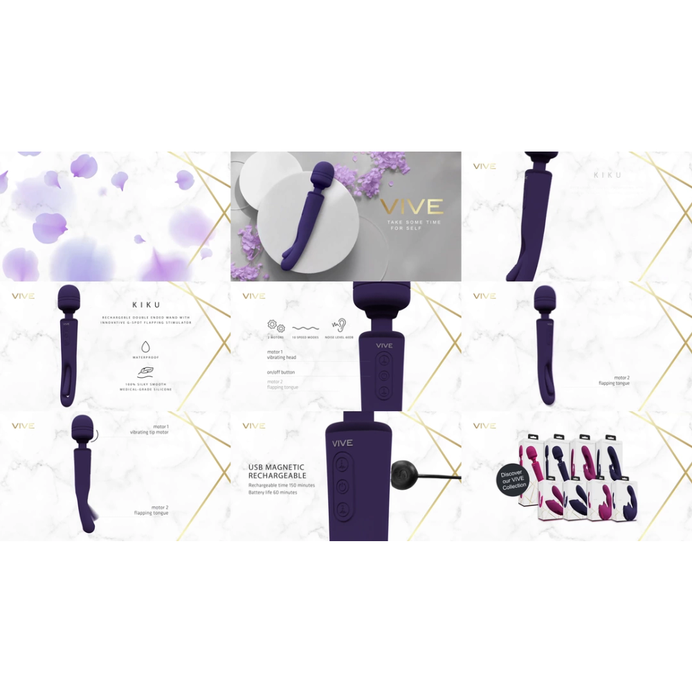 VIVE by Shots Kiku - dvostrani vibrator s inovativnim stimulatorom mlataranja G-točke - ljubičasta slika 5