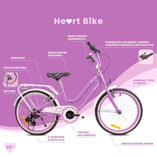 Dječji bicikl Heart 20" - 6 Shimano brzina - ljubičasti slika 10