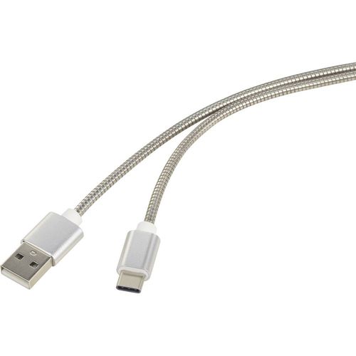 Renkforce  priključni kabel [1x muški konektor USB 2.0 tipa a - 1x muški konektor USB-C®] 0.50 m srebrna kabelski omotač od nehrđajućeg čelika Renkforce USB kabel USB 2.0 USB-A utikač, USB-C® utikač 0.50 m srebrna kabelski omotač od nehrđajućeg čelika RF-4888674 slika 1
