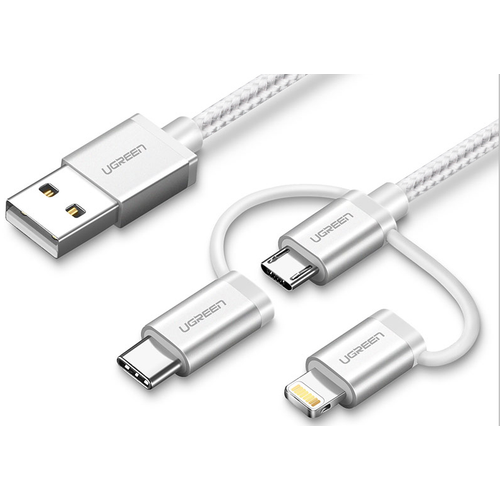 Ugreen USB 2.0 na Micro USB + Lightning + Type C (3 u 1) pleteni podatkovni kabel 1.5m slika 3