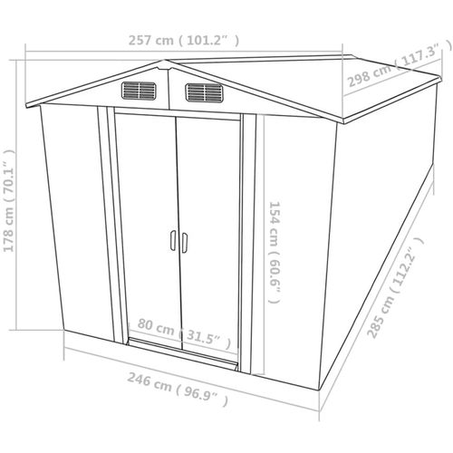 Vrtna kućica od metala 257 x 298 x 178 cm siva slika 44