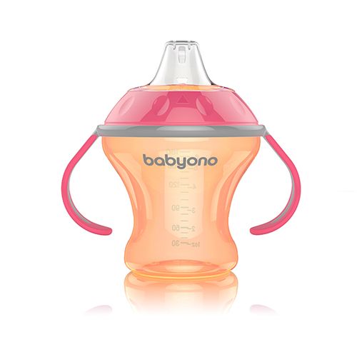 BabyOno Neprolijevajuća čaša Natural, narančasto-roza slika 6
