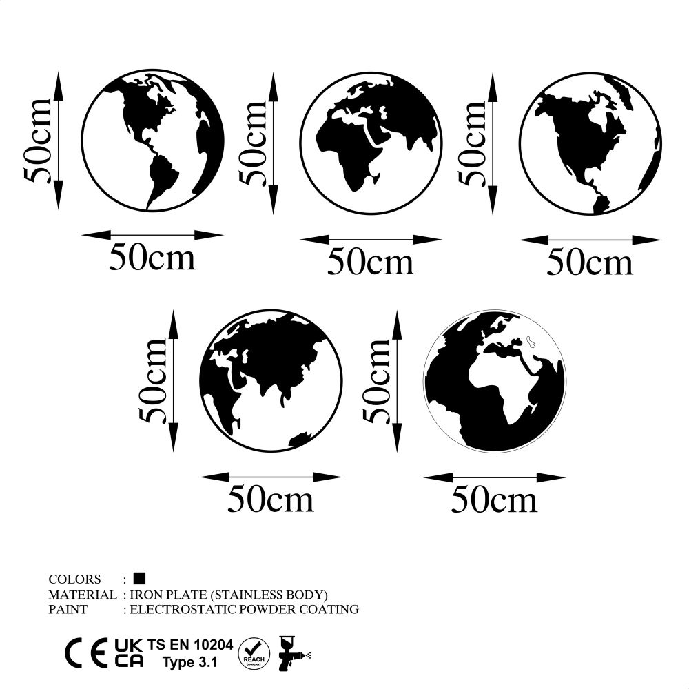 Dekorativni Metalni Zidni Ukras - Crna Mapa Svijeta slika 5