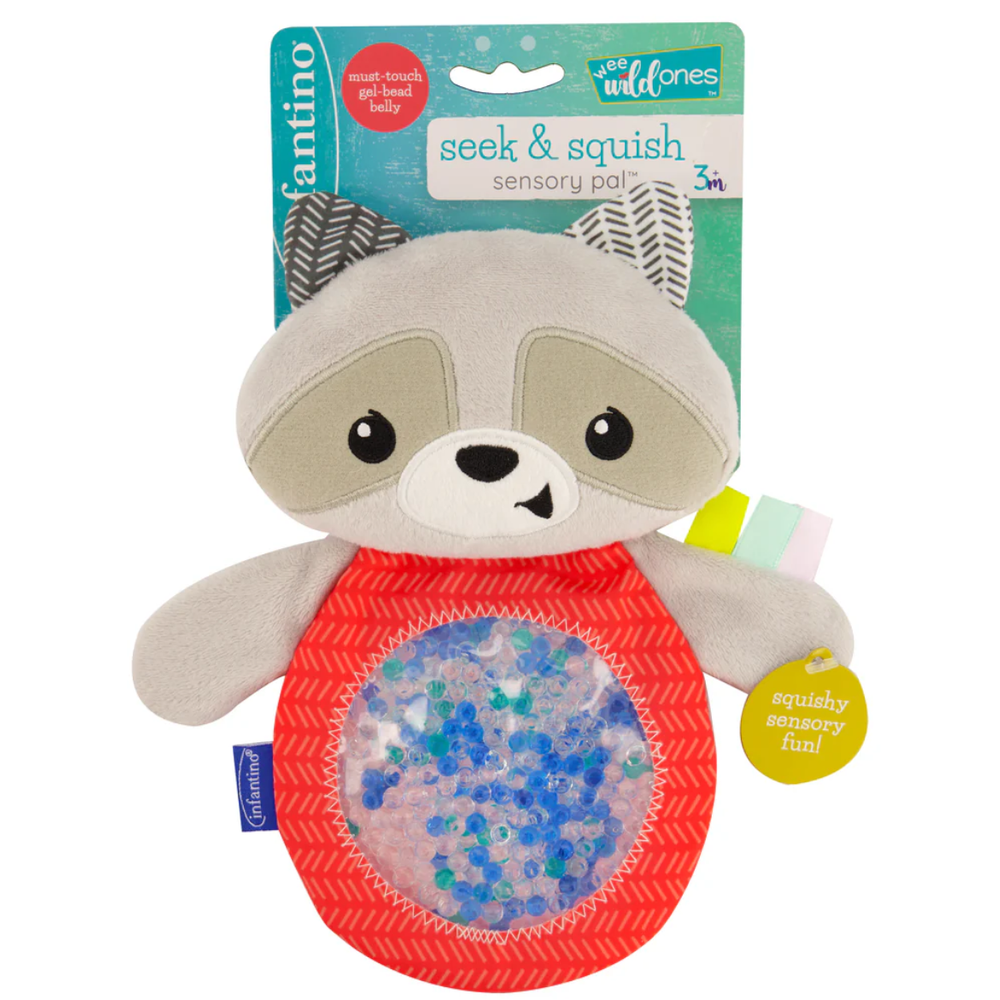 Infantino 315083 Senzorna plišana igračka Seek & Squish Sensory Pal - Rakun slika 5