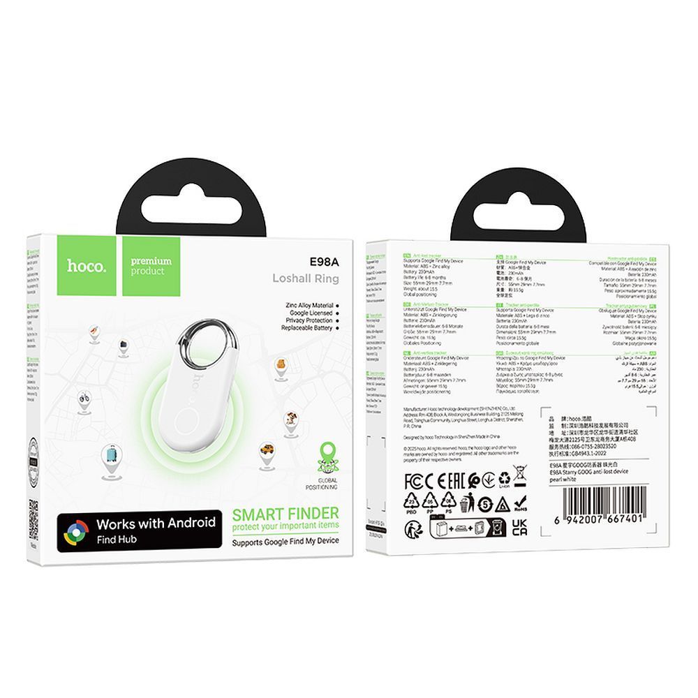 Lokator Hoco E98A kompatibilan s Google Find My Device bijeli slika 6