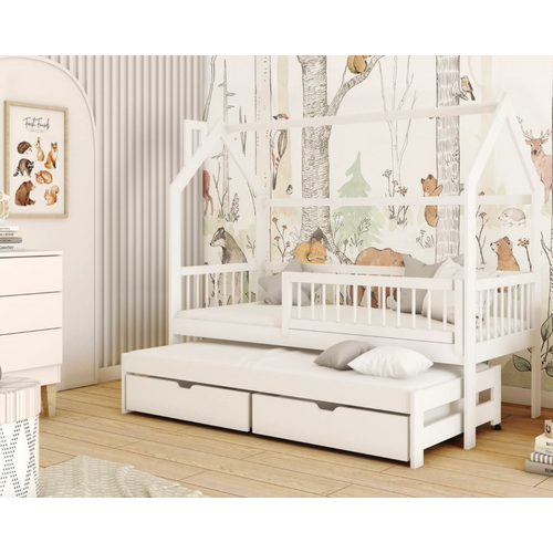 Drveni dječji krevet Papi s dodatnim krevetom i ladicom - bijeli - 160/180*80 cm slika 1