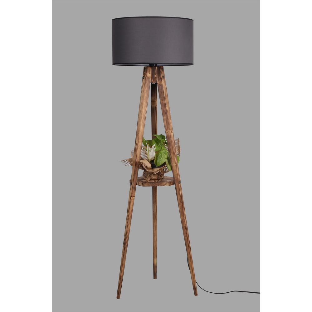 Sehbalı Tripod Yanık Lambader Silindir Koyu Sivi Abajurlu slika 3