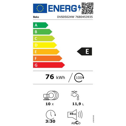 Beko DVS05024W Mašina za pranje sudova, 10 kompleta, Širina 44.8 cm slika 7