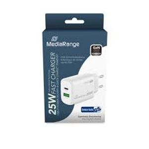 MediaRange zidni adapter za brzo punjenje, 25W (EU-utikač), 2 x USB (USB-A + USB-C), bijeli, MRMA112
