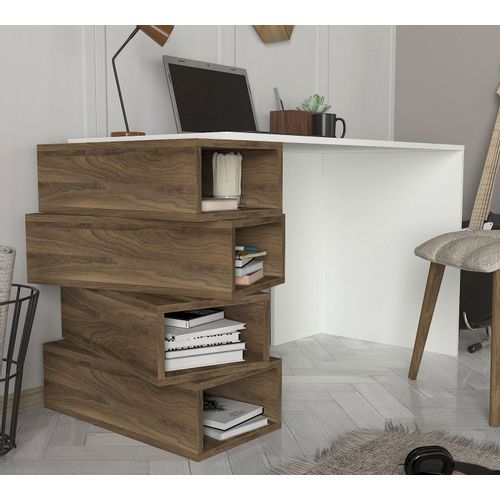 Woody Fashion Radni stol JENGA, Jenga - White, Walnut slika 2