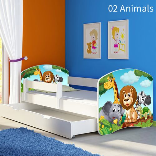 ACMA Drveni dječji krevet s bočnom stranicom i ladicom – bijeli 140×70 slika 2