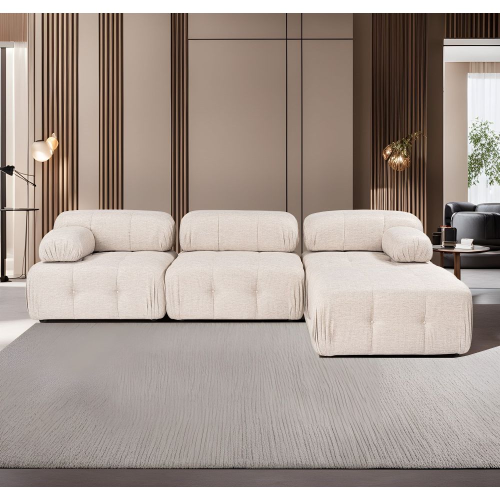 Doblo 3 Sjedala sa Pouffom (L1-O1-1R-Pouffe) - Svijetlosmeđi Kutni Sofe slika 1