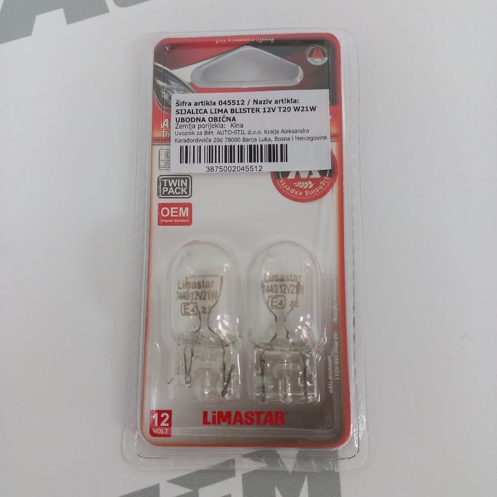 Sijalica Lima Blister 12V T20 W21W Ubodna Obična slika 1