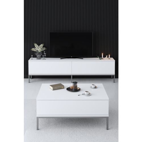 Lord - White, Silver WhiteSilver TV Stand slika 4