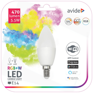Avide Pametna sijalica, LED 5.5W, E14, RGB+W, WiFi - Smart LED Candle 5.5W WiFi