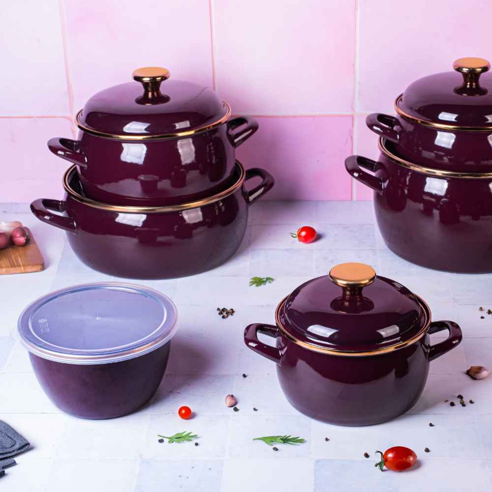 Metalac šerpa plitka Bordo amor sa poklopcem 24 cm / 5 l slika 2