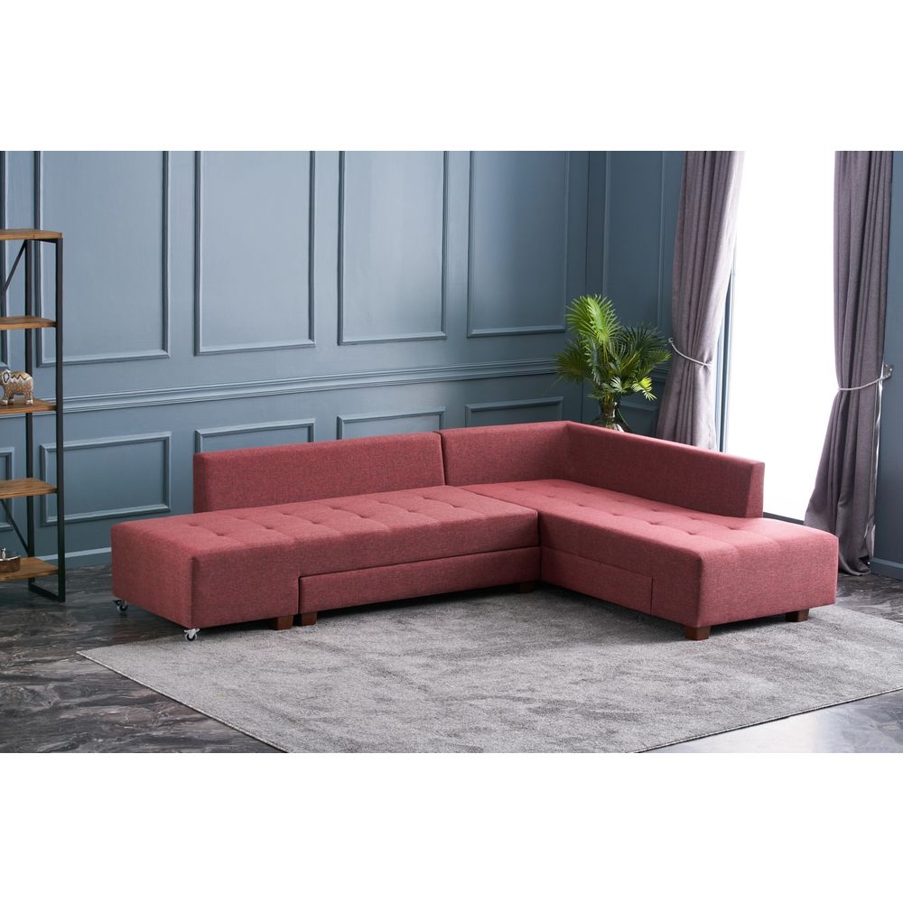 Ugaona Sofa na Razvlačenje Manama - Desni Kut - Boja Crvenog Vina slika 4