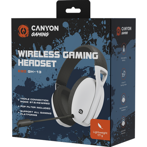 CANYON Ego GH-13, Gaming BT headset, +virtual 7.1 support in 2.4G mode, with chipset BK3288X, BT version 5.2, cable 1.8M, size: 198x184x79mm, White slika 8