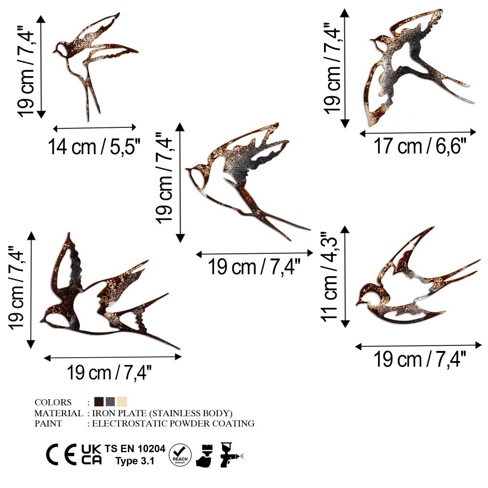 Dekorativni Metalni Zidni Ukras 'Birds-2' u Više Boja slika 7