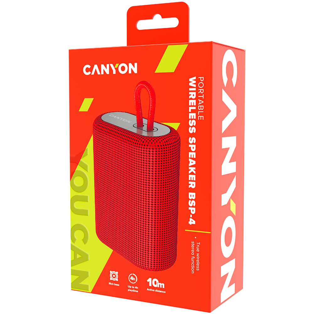 CANYON BSP-4, Bluetooth zvučnik, BT V5.0, BLUETRUM AB5365A, podrška za TF karticu, Type-C USB port, 1200mAh polimer baterija, Crvena slika 4