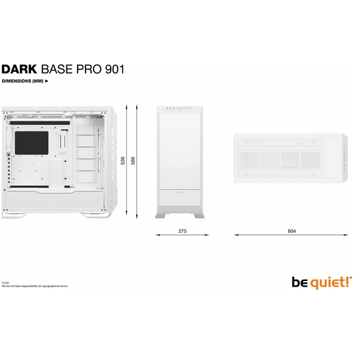 be quiet! BGW51 DARK BASE PRO 901 White, MB compatibility: E-ATX / XL-ATX / ATX / M-ATX / Mini-ITX, Three pre-installed be quiet! Silent Wings 4 140mm PWM fans, Ready for water cooling radiators up to 420mm slika 11