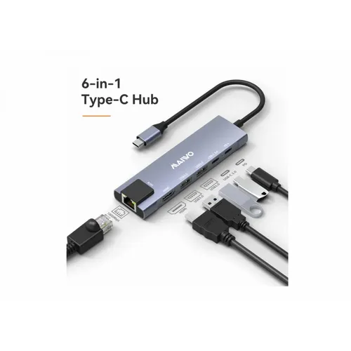 Adapter MAIWO 6in1 USB3.0+HDMI+USB(C) PD+USB(C)DATA+RJ45  KH06RH slika 1