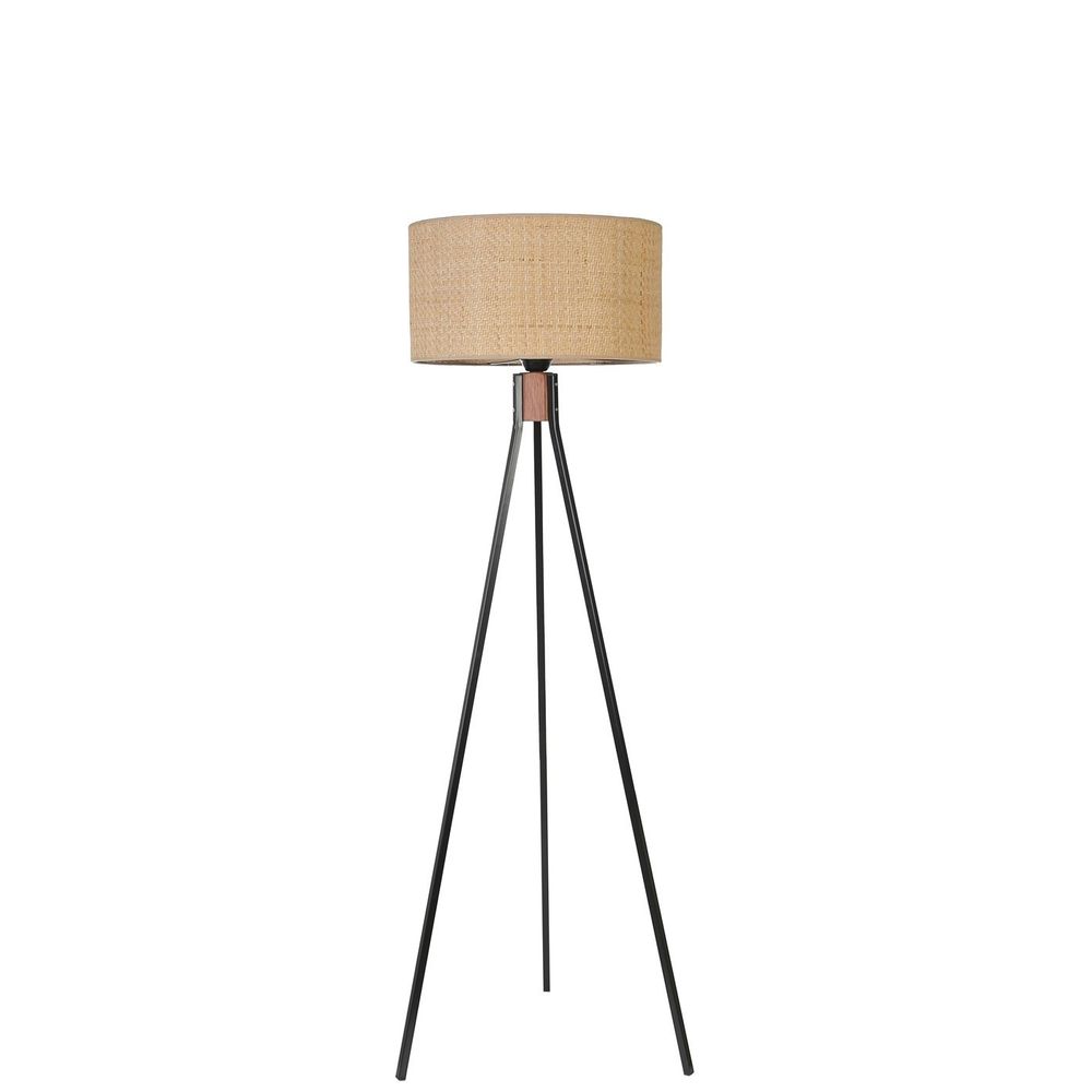 Fısco Tripod Crni Lambader sa Rattan Abajurima slika 3