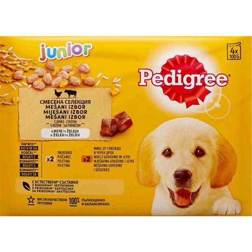 PEDIGREE Multipack JUNIOR s piletinom i rižom i s govedinom i rižom, u umaku, 4x100 g slika 1