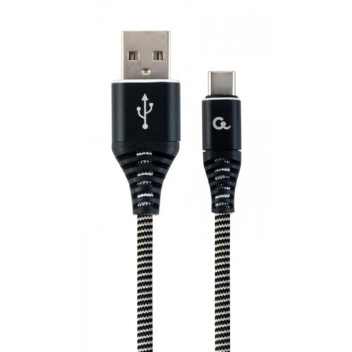 CC-USB2B-AMCM-2M-BW Gembird Premium cotton braided Type-C USB charging -data cable,2m, black/white slika 1