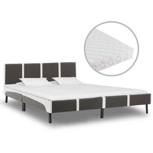 Krevet od umjetne kože s madracem sivo-bijeli 160 x 200 cm slika 1