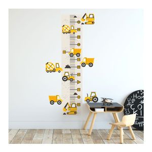 Pastelowe naljepnica za mjerenje visine djece građevinska vozila žuta