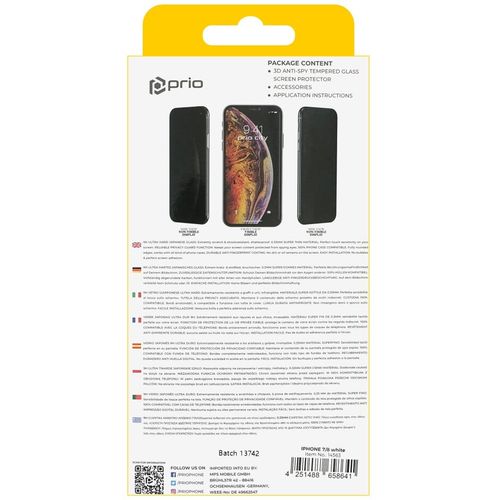 Zaštitno staklo Prio 3D Anti-Spy kaljeno staklo za iPhone 7/8 bijelo slika 3