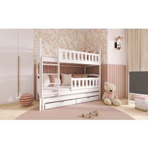 Drveni dječji krevet na sprat Blanka sa tri kreveta i ladicom - 200x90cm - Bijeli