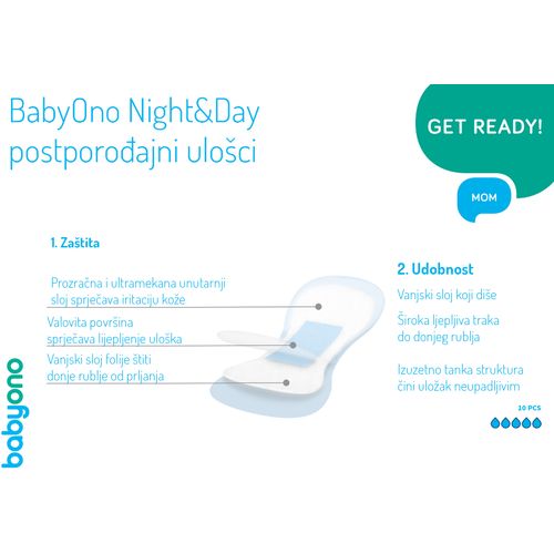 BabyOno Night&amp;Day Postporođajni ulošci 10 komada slika 4