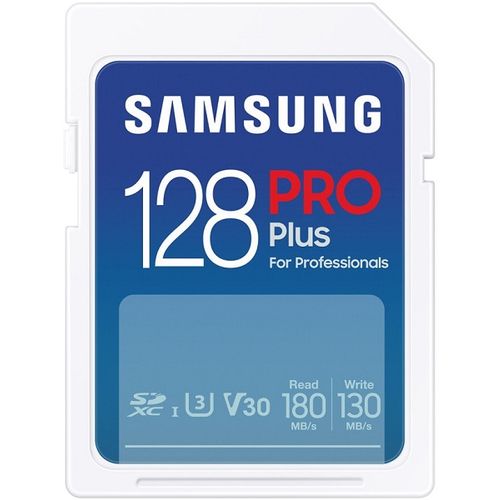 Samsung  MB-SD128S/EU SD Card 128GB, PRO Plus, SDXC, UHS-I U3 V30 Class 10, Read up to 180MB/s, Write up to 130 MB/s, for 4K and FullHD video recording slika 1