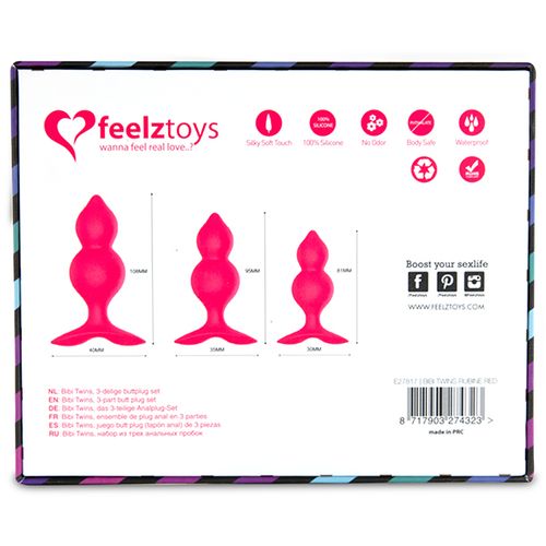 Trodijelni komplet analnih čepova FeelzToys - Bibi Twin, ružičasti slika 5