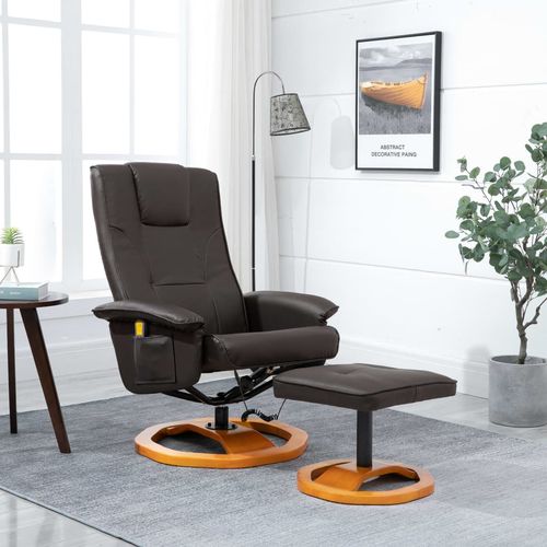 Masažna fotelja s osloncem za noge od umjetne kože smeđa slika 1