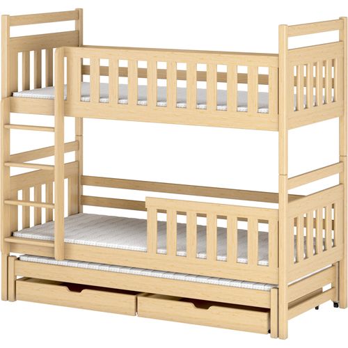Drveni dječji krevet na kat Klara s tri kreveta i ladicom - svijetlo drvo - 190/200*90 cm slika 1
